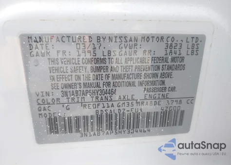 2017 Nissan Sentra Sv from USA, damaged, VIN 3N1AB7AP5HY304464